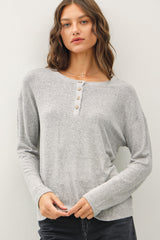 Heather Grey Brushed Knit Henley Maternity Top