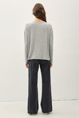 Heather Grey Brushed Knit Henley Top