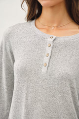 Heather Grey Brushed Knit Henley Top