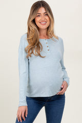 Light Blue Brushed Knit Henley Maternity Top