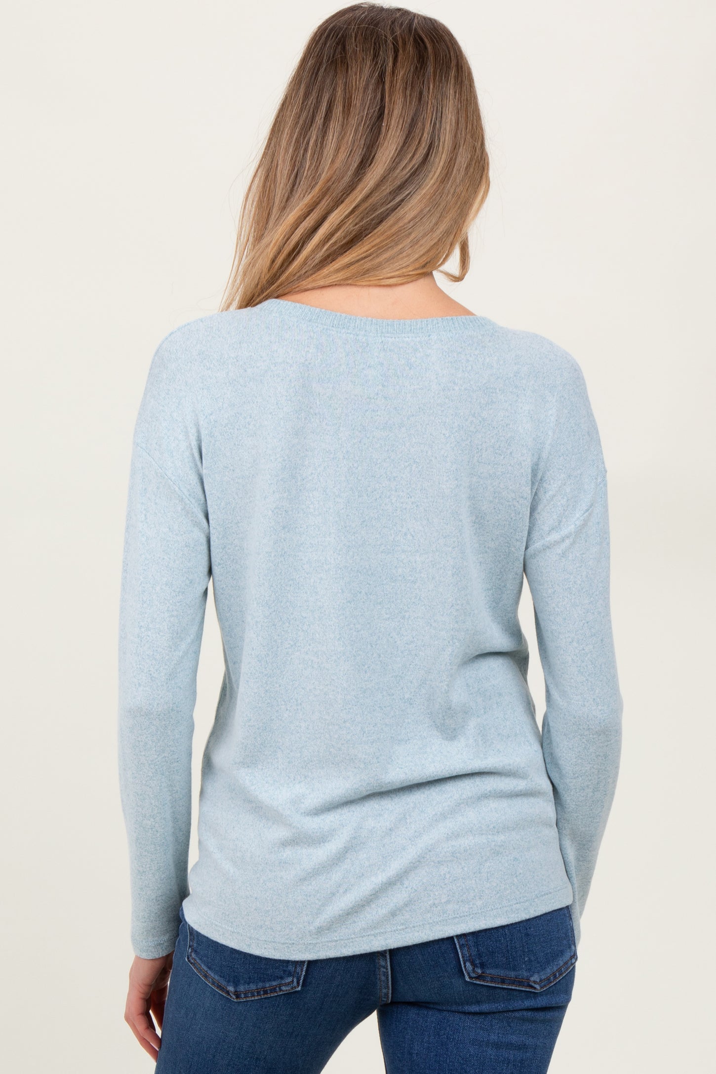 Light Blue Brushed Knit Henley Maternity Top