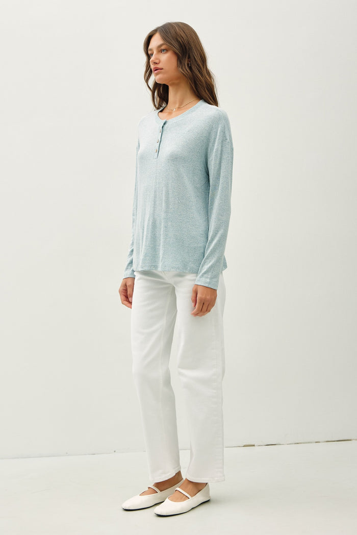 Light Blue Brushed Knit Henley Top
