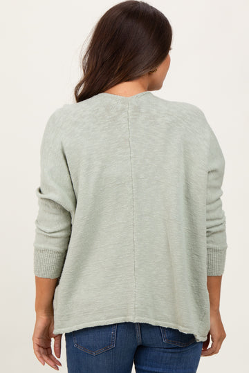 Light Olive Slub Knit Open Maternity Cardigan