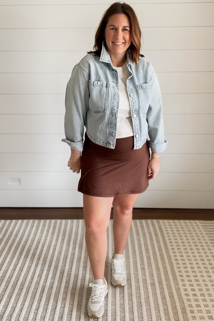 Brown Back Pleat Maternity Skort