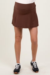 Brown Back Pleat Maternity Skort