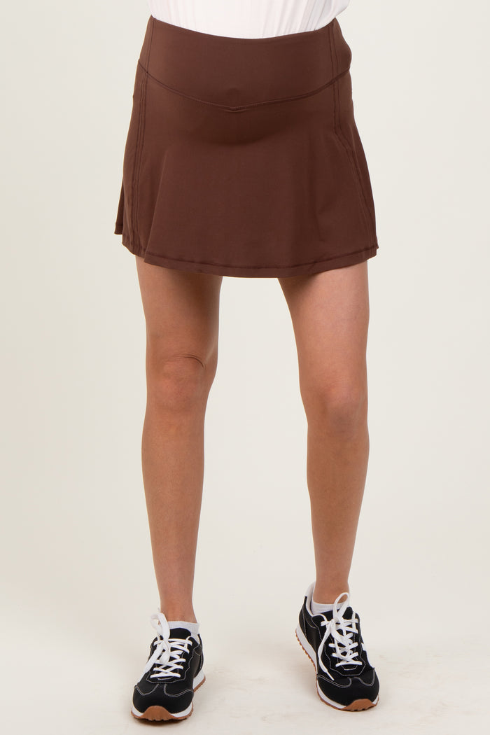 Brown Back Pleat Maternity Skort