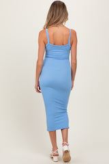 Blue Ribbed Cami Maternity Midi Dress
