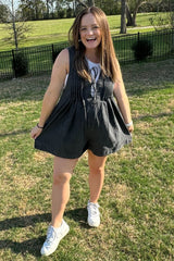 Charcoal Deep V-Neck Pleated Front Tie Sleeveless Maternity Romper