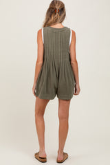 Olive Deep V-Neck Pleated Front Tie Sleeveless Maternity Romper