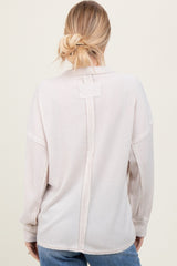 Beige Brushed Ribbed Knit Pullover