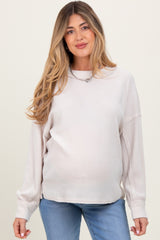 Beige Brushed Ribbed Knit Maternity Pullover
