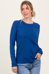Light Navy Basic Crew Neck Long Sleeve Maternity Top