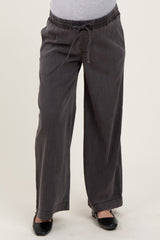 Black Vintage Wash Chambray Maternity Wide Leg Pants