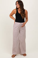 Light Taupe Striped Drawstring Wide Leg Maternity Pants