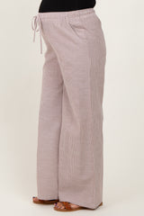 Light Taupe Striped Drawstring Wide Leg Maternity Pants