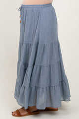 Blue Drawstring Tiered Maternity Maxi Skirt