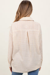 Dark Yellow Striped Double Pocket Maternity Button Down Top