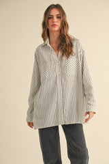 Olive Striped Double Pocket Maternity Button Down Top