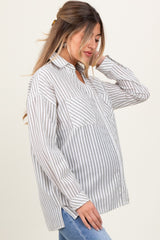 Olive Striped Double Pocket Maternity Button Down Top