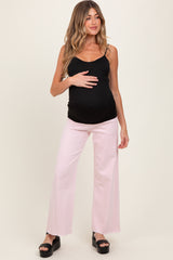 Light Pink Raw Hem Wide Leg Maternity Jeans