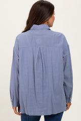 Blue Cotton Gauze Oversized Maternity Button Down Shirt