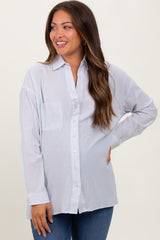 Light Grey Cotton Gauze Oversized Maternity Button Down Shirt