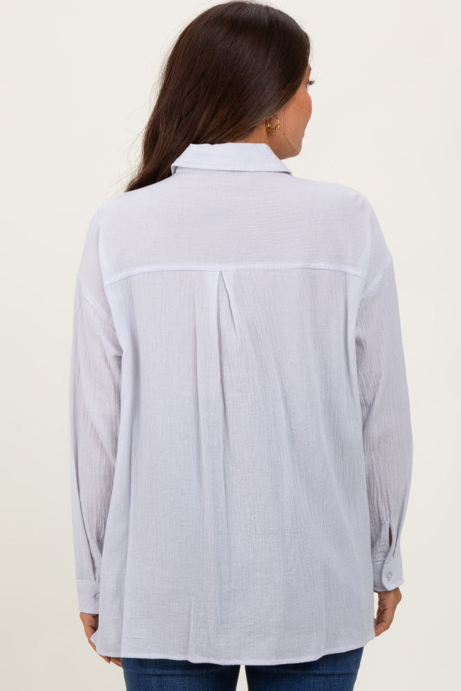 Light Grey Cotton Gauze Oversized Maternity Button Down Shirt