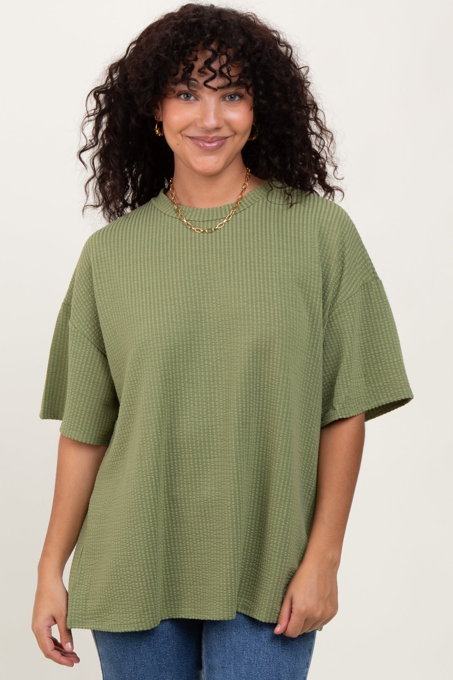 Olive Ribbed Short Sleeve Maternity Top