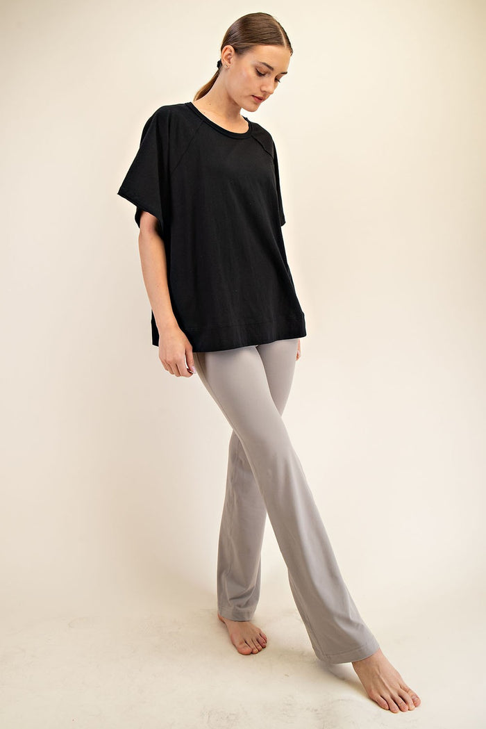 Black Oversized Raw Hem Short Sleeve Maternity Tee