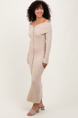 Beige Off Shoulder Long Cardigan Maxi Dress