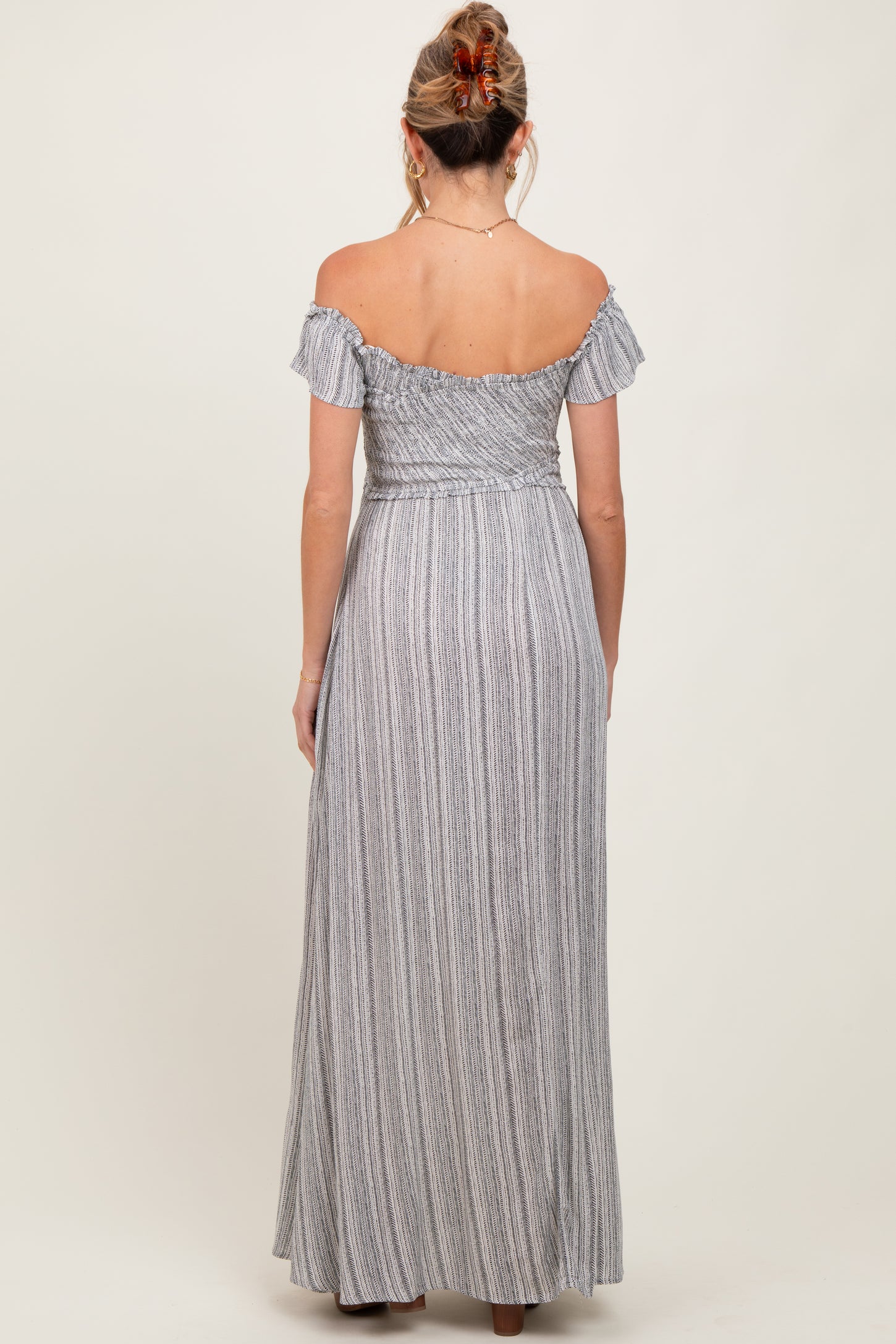 Black Smocked Top Woven Maternity Maxi Dress