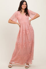 Pink Smocked Top Lace Maxi Dress
