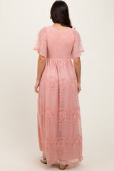 Pink Smocked Top Lace Maxi Dress