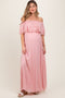 Pink Lace Off Shoulder Maternity Maxi Dress