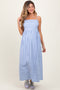 Light Blue Striped Sleeveless Maternity Maxi Dress