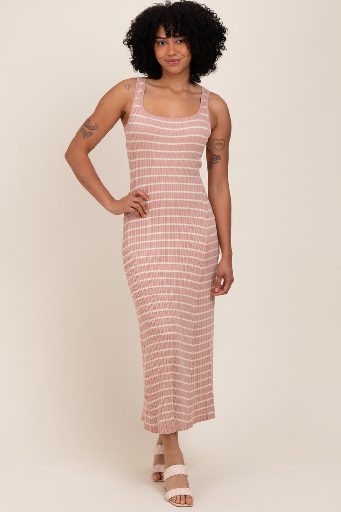 Blush/Cream Lightweight Rib Fit And Flare Maternity Midi Dress
