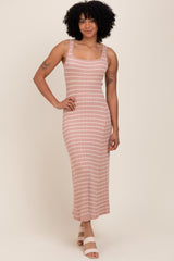 Blush/Cream Lightweight Rib Fit And Flare Midi Dress