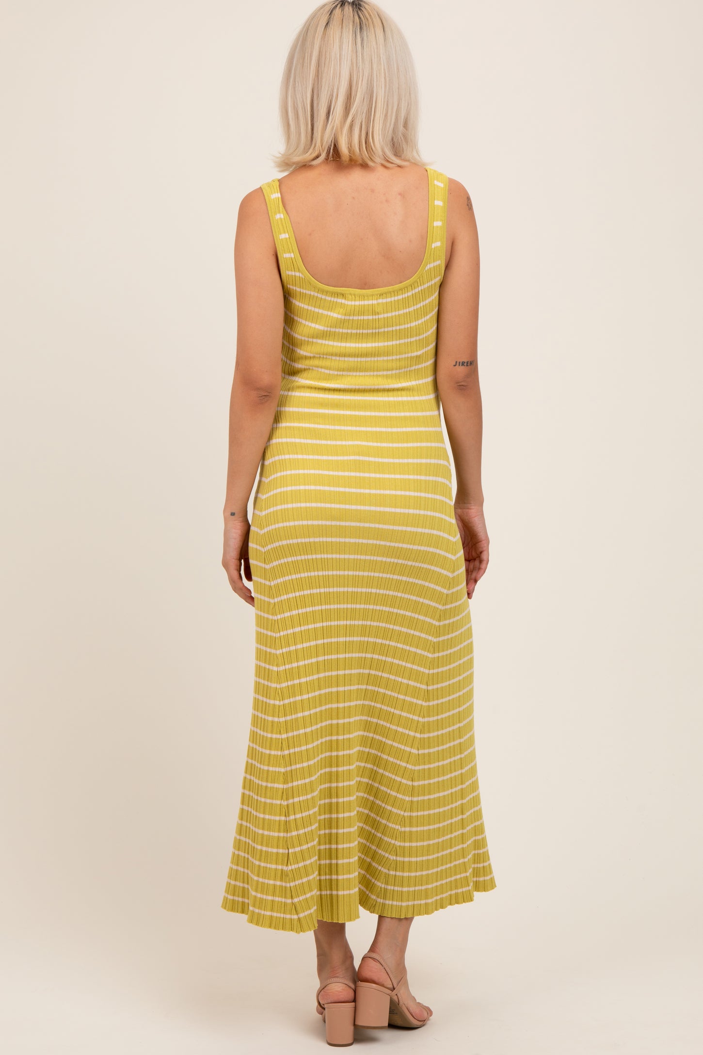 Lime/Cream Lightweight Rib Fit And Flare Maternity Midi Dress