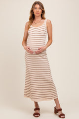 Natural/Mocha Lightweight Rib Fit And Flare Maternity Midi Dress