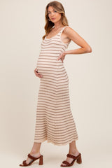 Natural/Mocha Lightweight Rib Fit And Flare Maternity Midi Dress