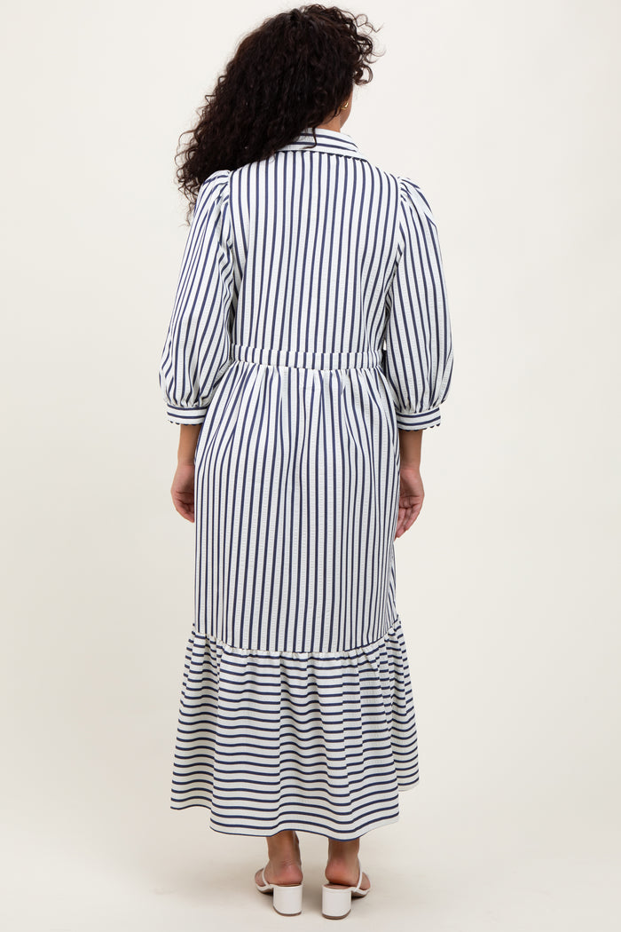 Navy Striped Collar Maxi Dress