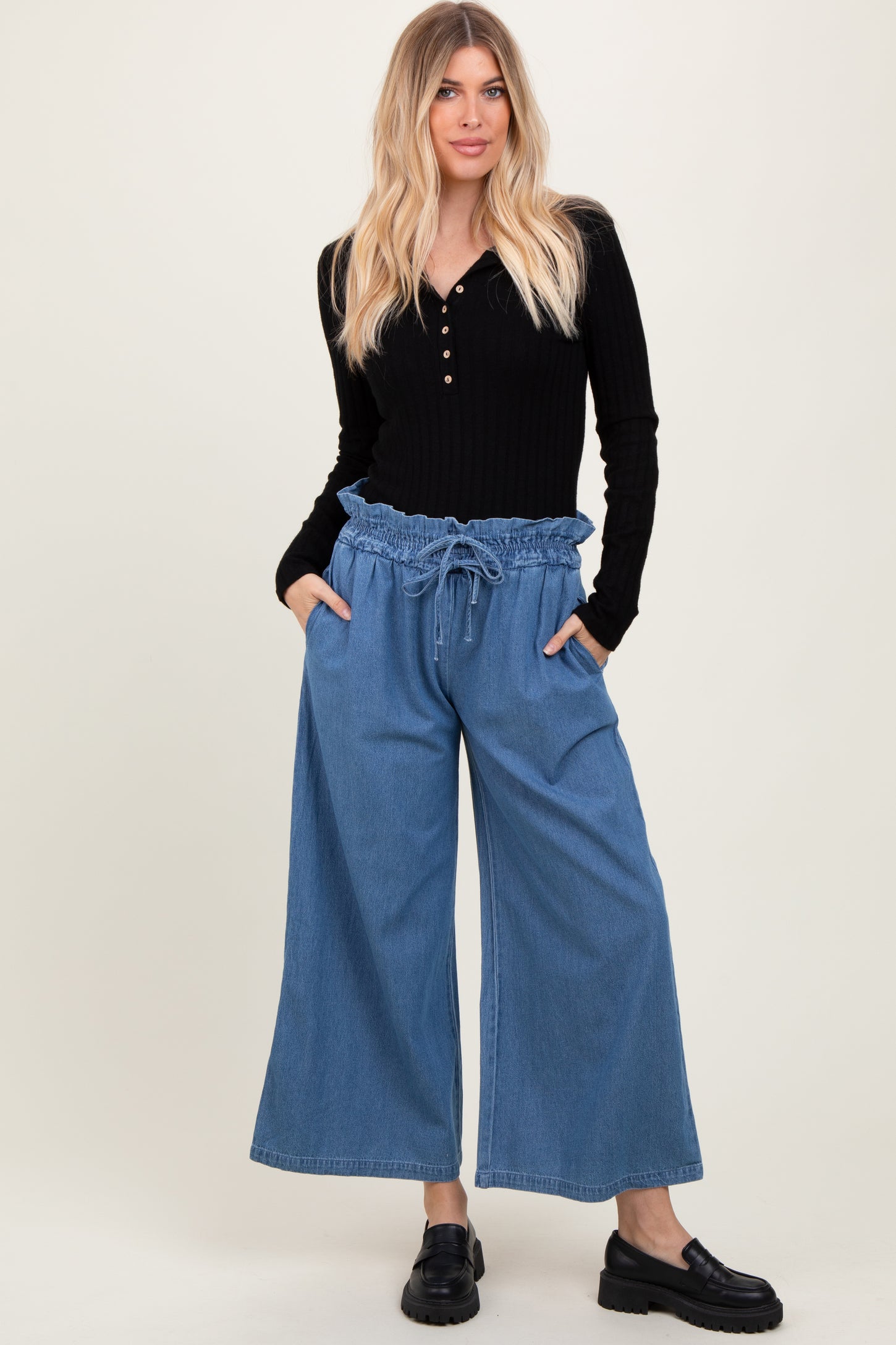 Denim Flowy Cropped Maternity Pant