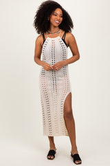 Beige Halter Crochet Maternity Cover Up