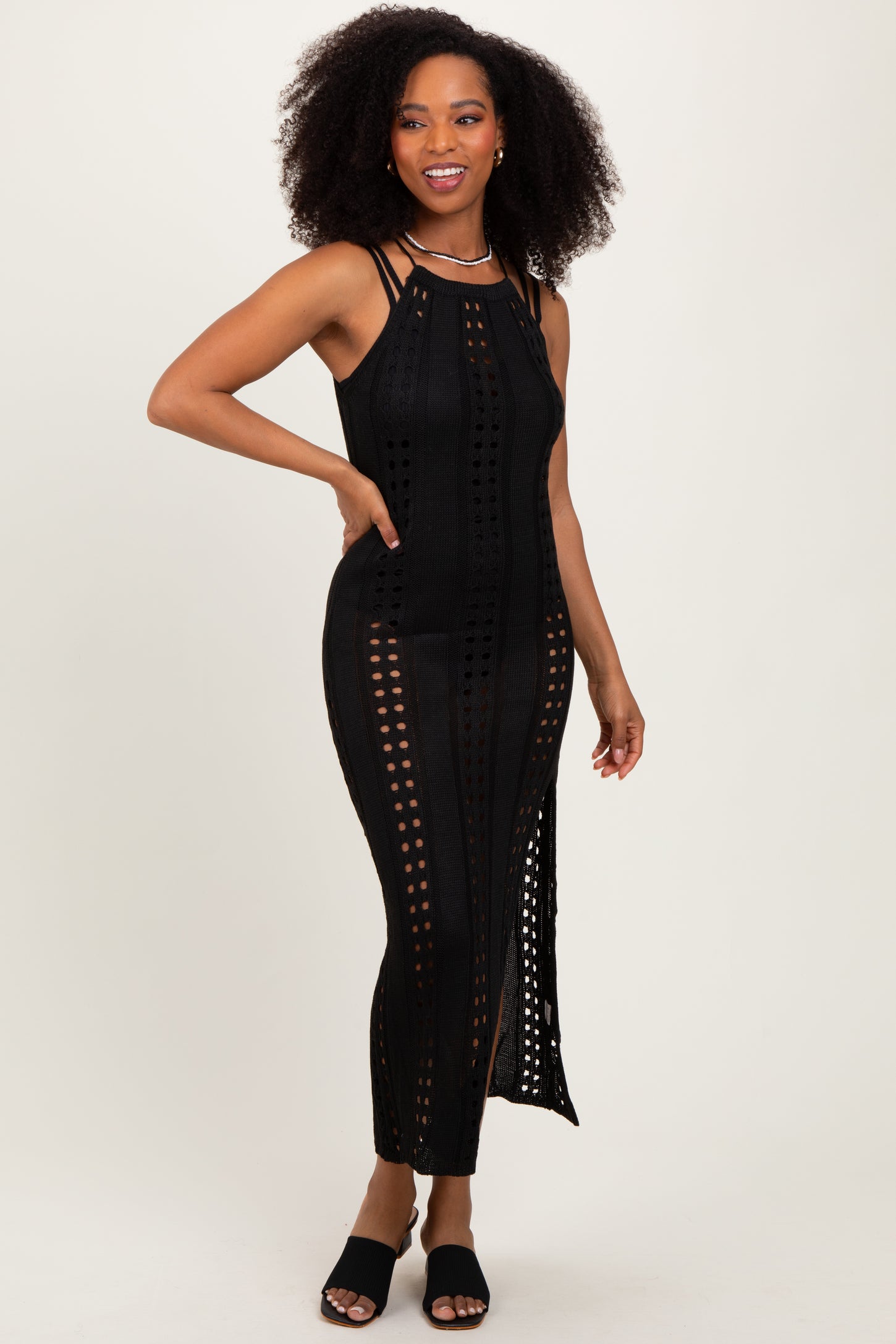 Black Halter Crochet Cover Up