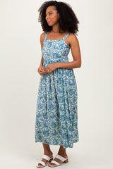 Blue Abstract Print Midi Dress