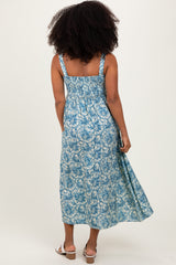 Blue Abstract Print Midi Dress