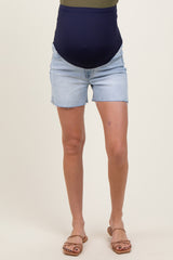 Light High Rise Raw Cut Hem Side Slit Shorts