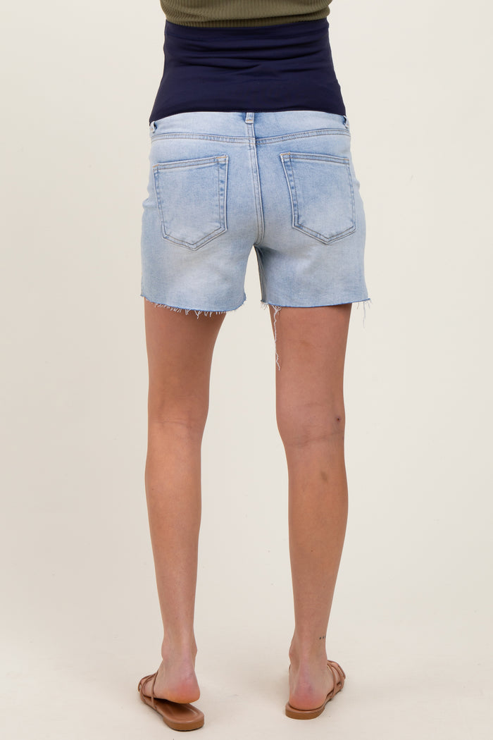 Light High Rise Raw Cut Hem Side Slit Shorts