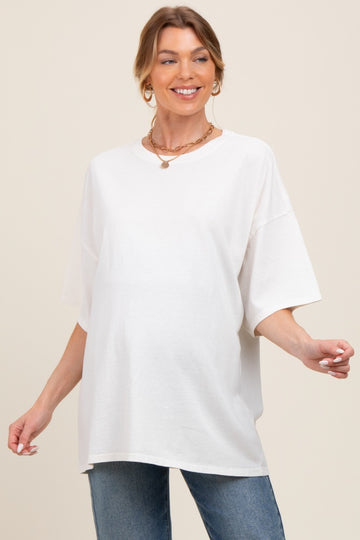 Ivory Mineral Washed Oversized Maternity T-Shirt