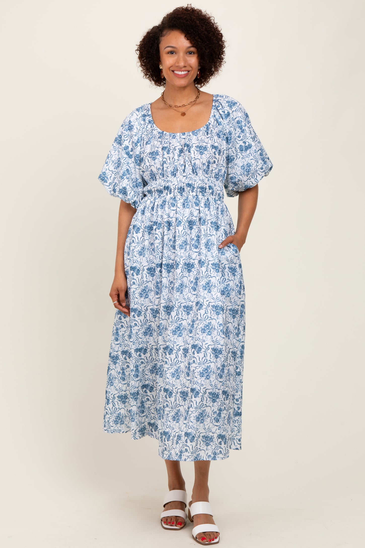 Blue Multi Printed Floral Maternity Maxi Dress